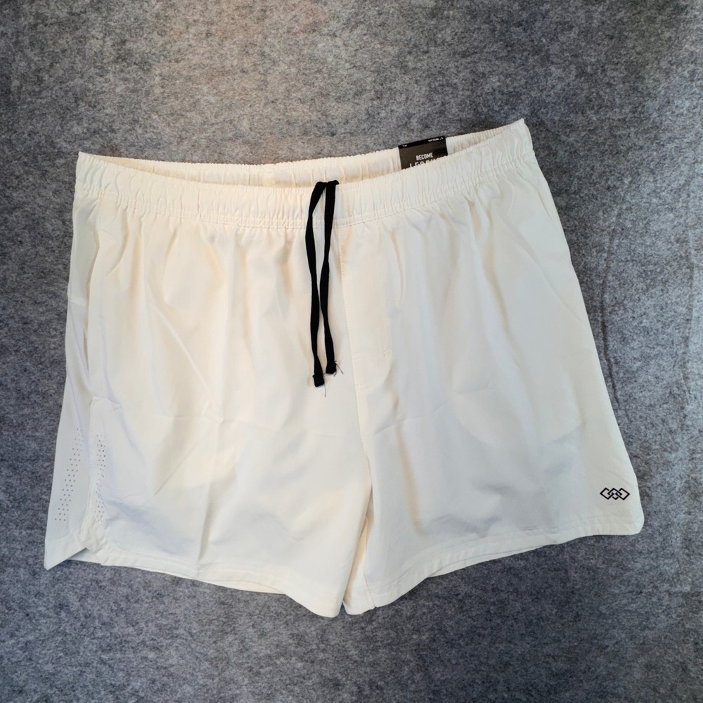 Men's Athletic Swim/Training Shorts - Cream with Black Drawstring